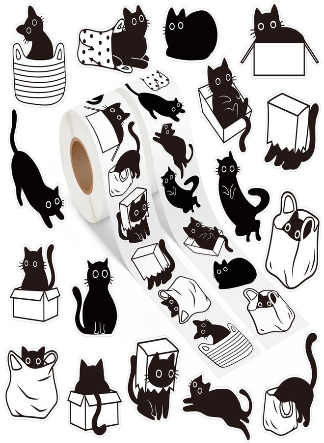 A1diee Black White Cat Stickers - Cute Kawaii Cartoon Cat Waterproof Decals Decorations DIY Gifts for Scrapbooking Water Bottle Reward Birthday Party Favors Windows Luggage, 1000Pcs 16 Patterns - Image 1